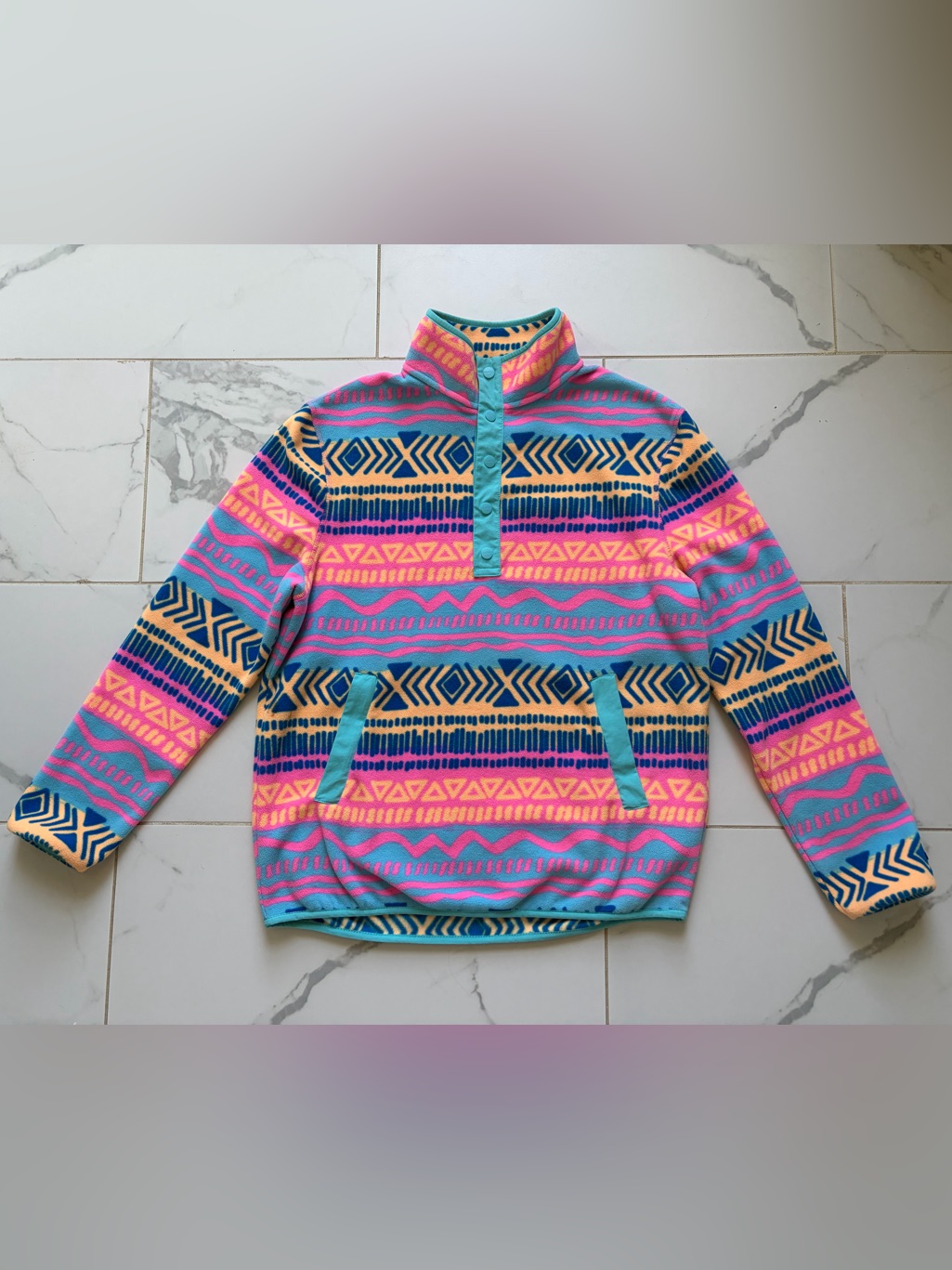 Chubbies Colorful Pastel Pink Blue Pullover Fleece Sweater 1/4 Zip Button Size M